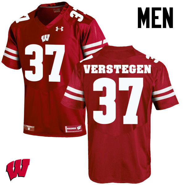 Wisconsin Badgers Men's #37 Brett Verstegen NCAA Under Armour Authentic Red College Stitched Football Jersey YL40G26FN